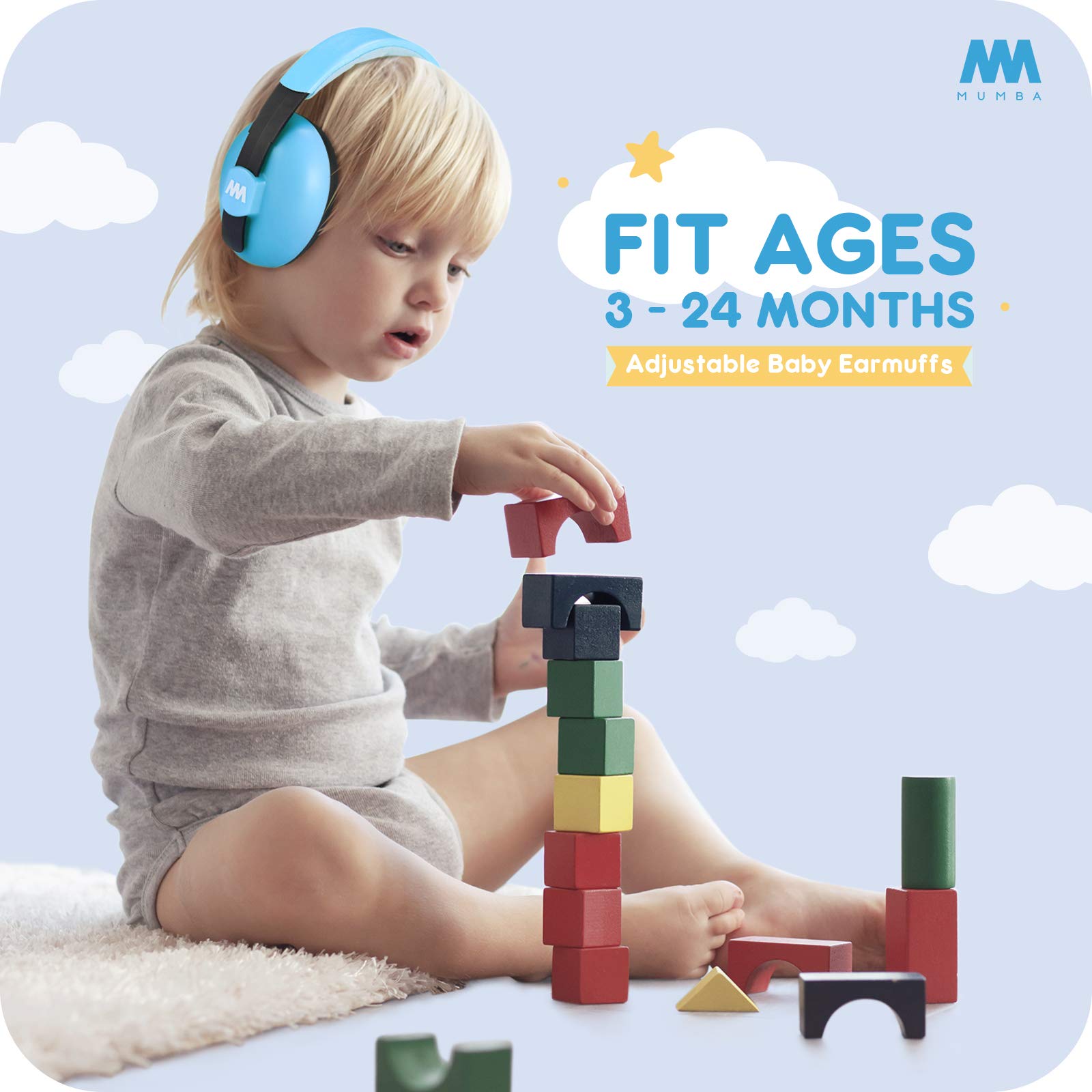 Mumba Baby Earmuffs for ages-3-months-to-3-years provide snug, secure comfort.