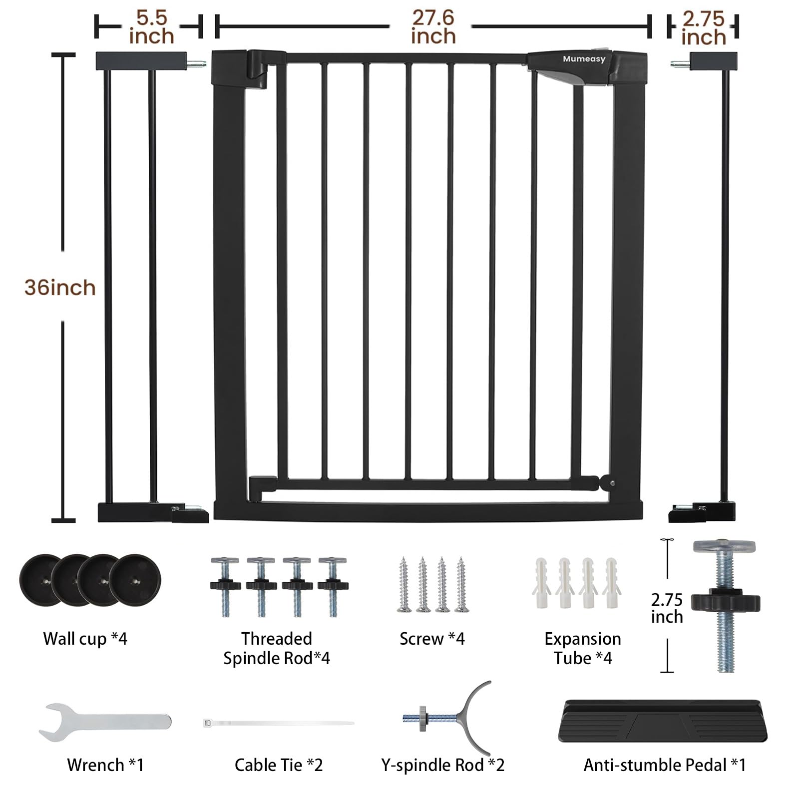 Mumeasy gate auto-close door keeps busy paws from slipping past.