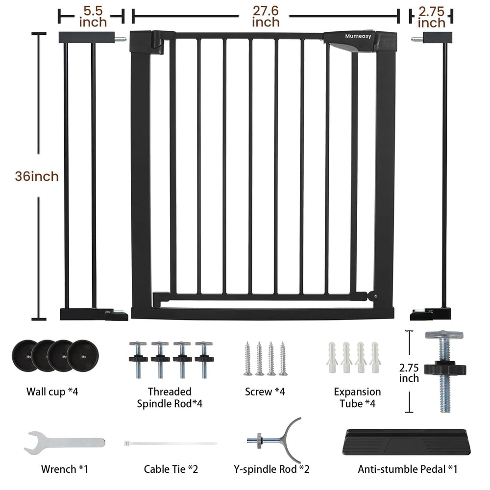 Mumeasy gate auto-close door keeps busy paws from slipping past.