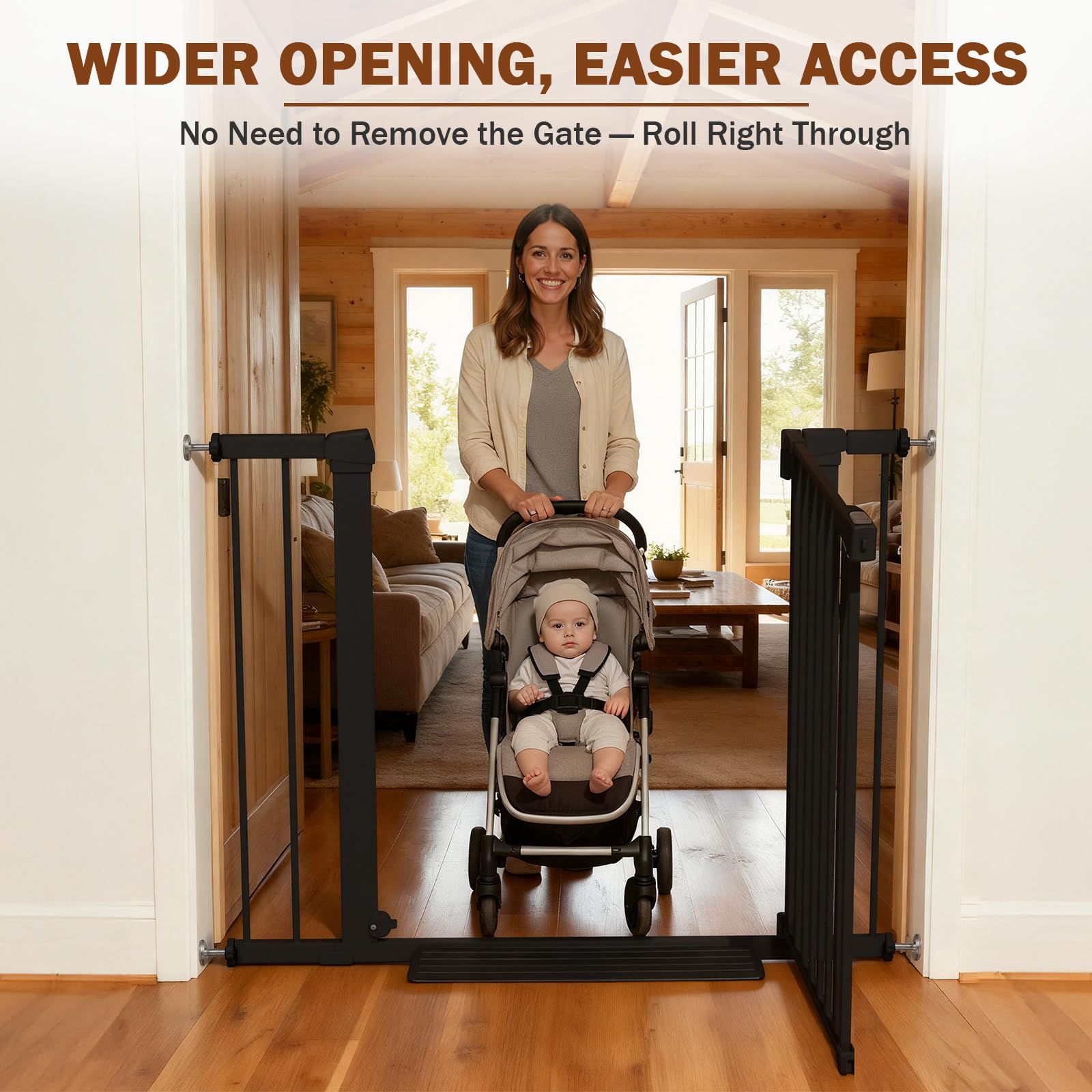 Mumeasy walk-through door design helps adults pass through with one hand.