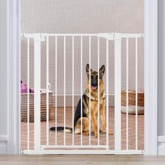 Mumeasy 36-inch extra-tall dog gate at doorway preventing tall pets from jumping