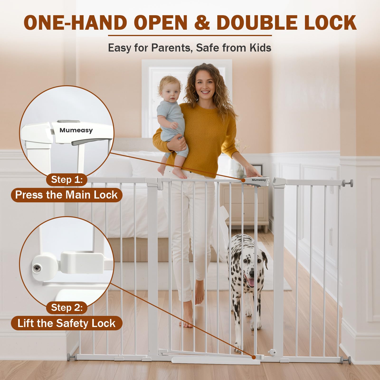 Mumeasy anti-stumble pedal on stair gate reduces tripping risk