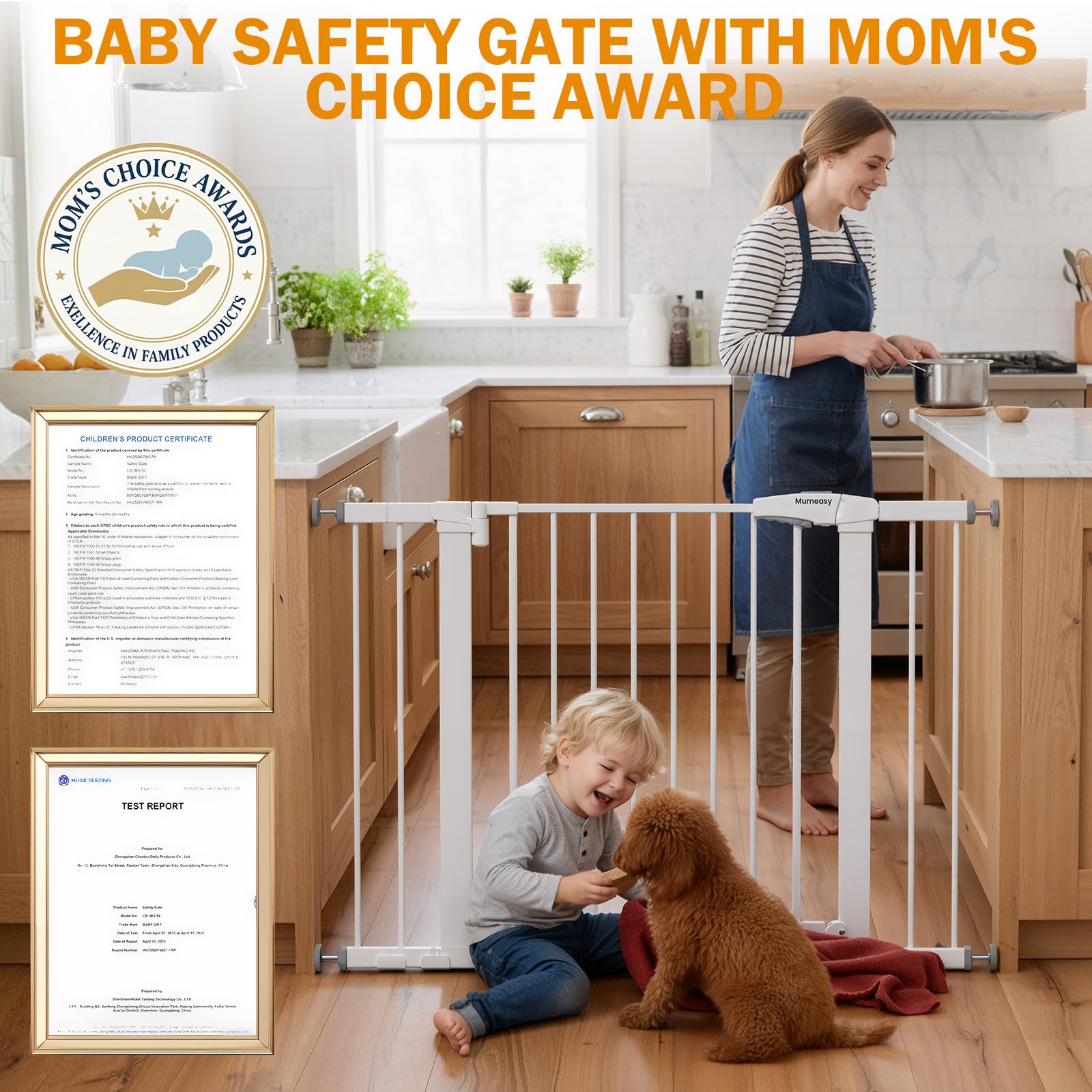 Mumeasy pressure-mounted gate installs without tools, protecting walls.