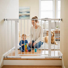 Mumeasy baby gate extensions widen the opening for stairs.