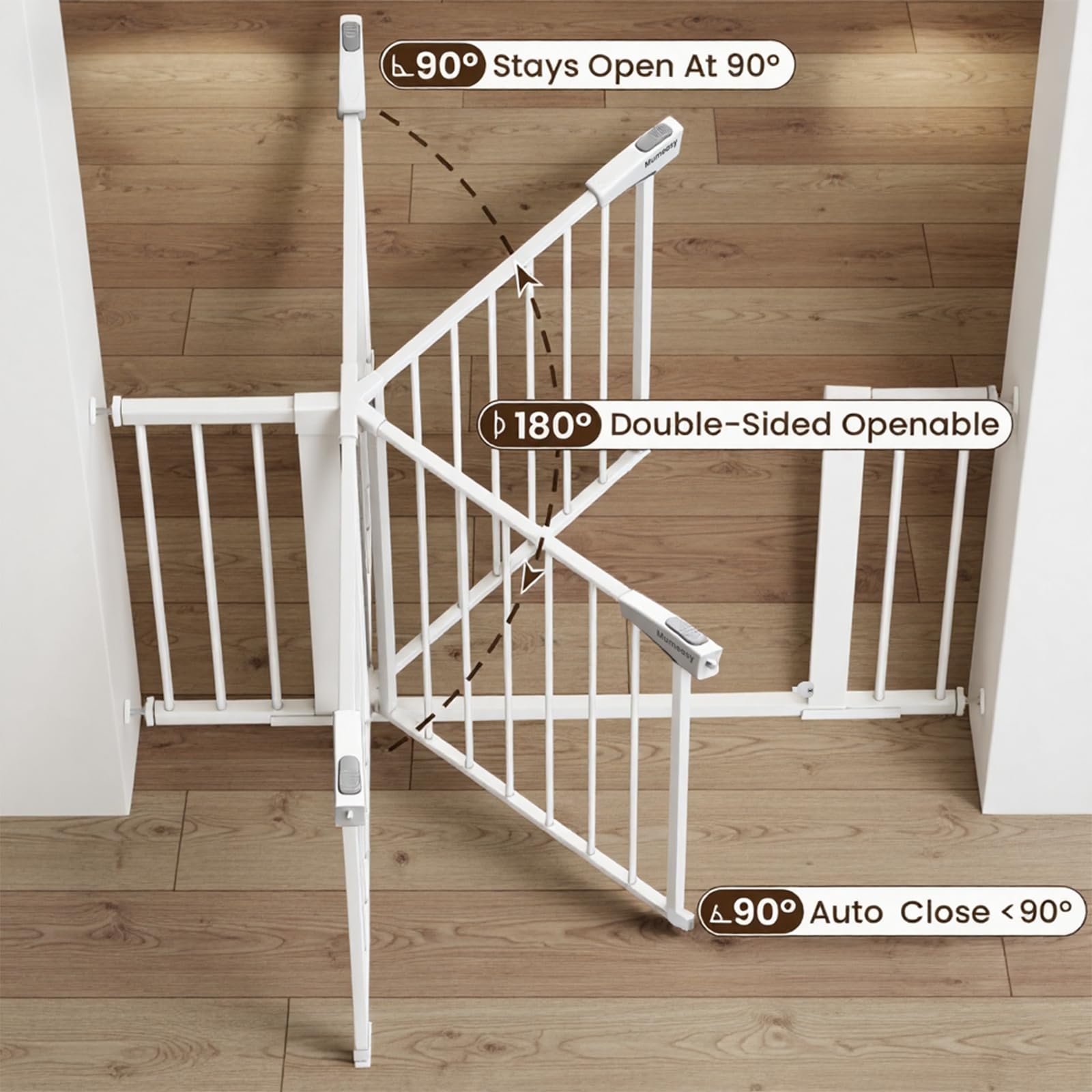 Gate displayed in doorway, stair, and hallway setups.