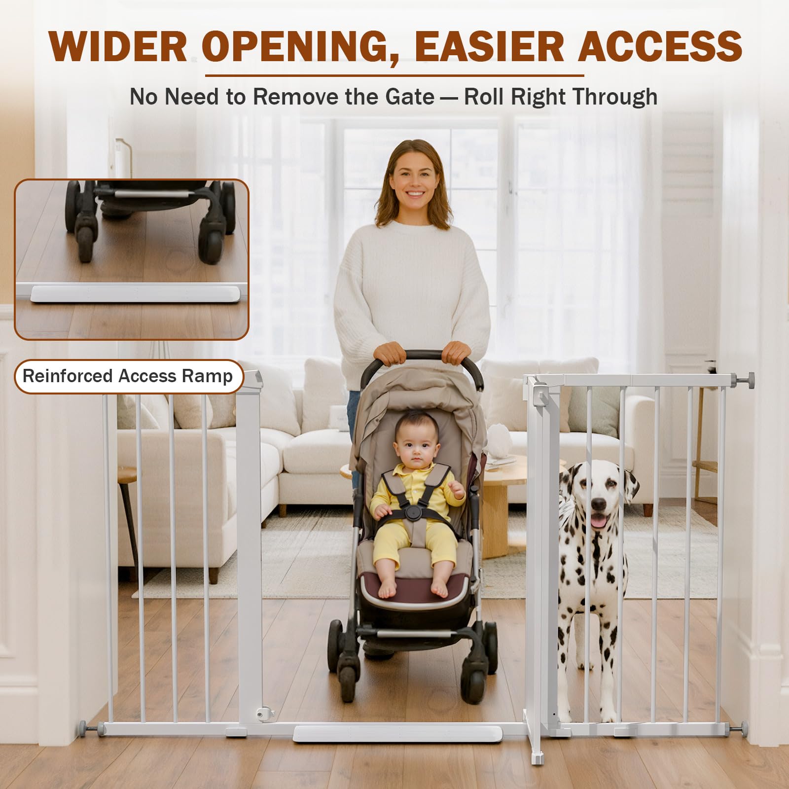 Mumeasy no-drill stair gate with Y-bolt secures round rails without damage