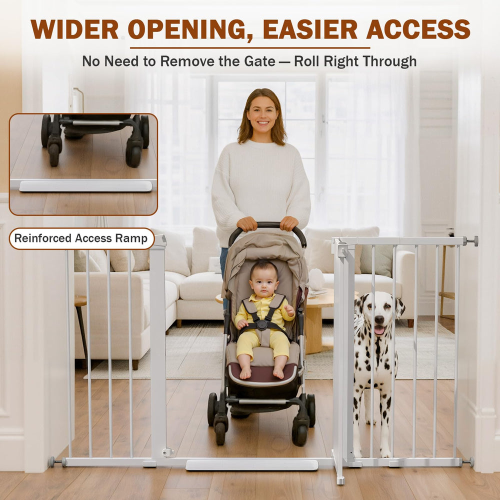 Mumeasy no-drill stair gate with Y-bolt secures round rails without damage