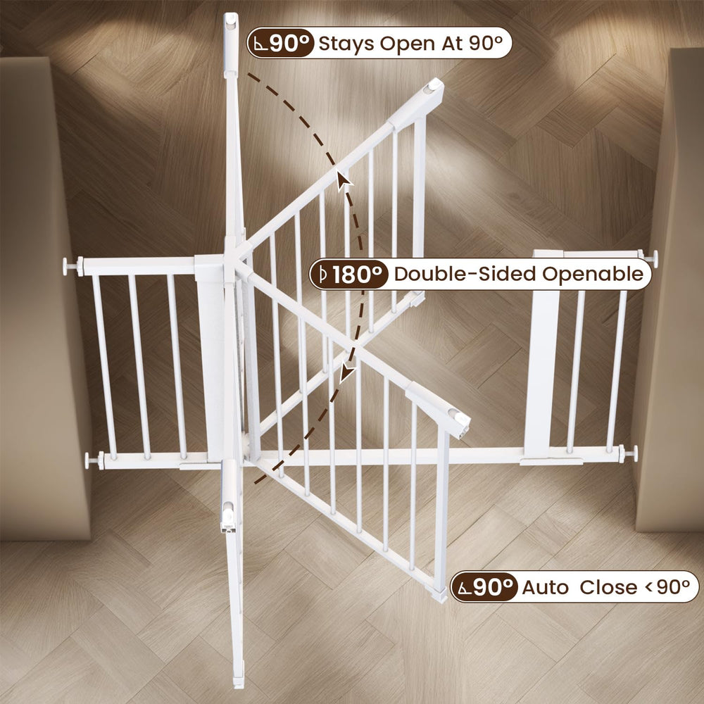 Mumeasy white gate installed at stairs blends with decor