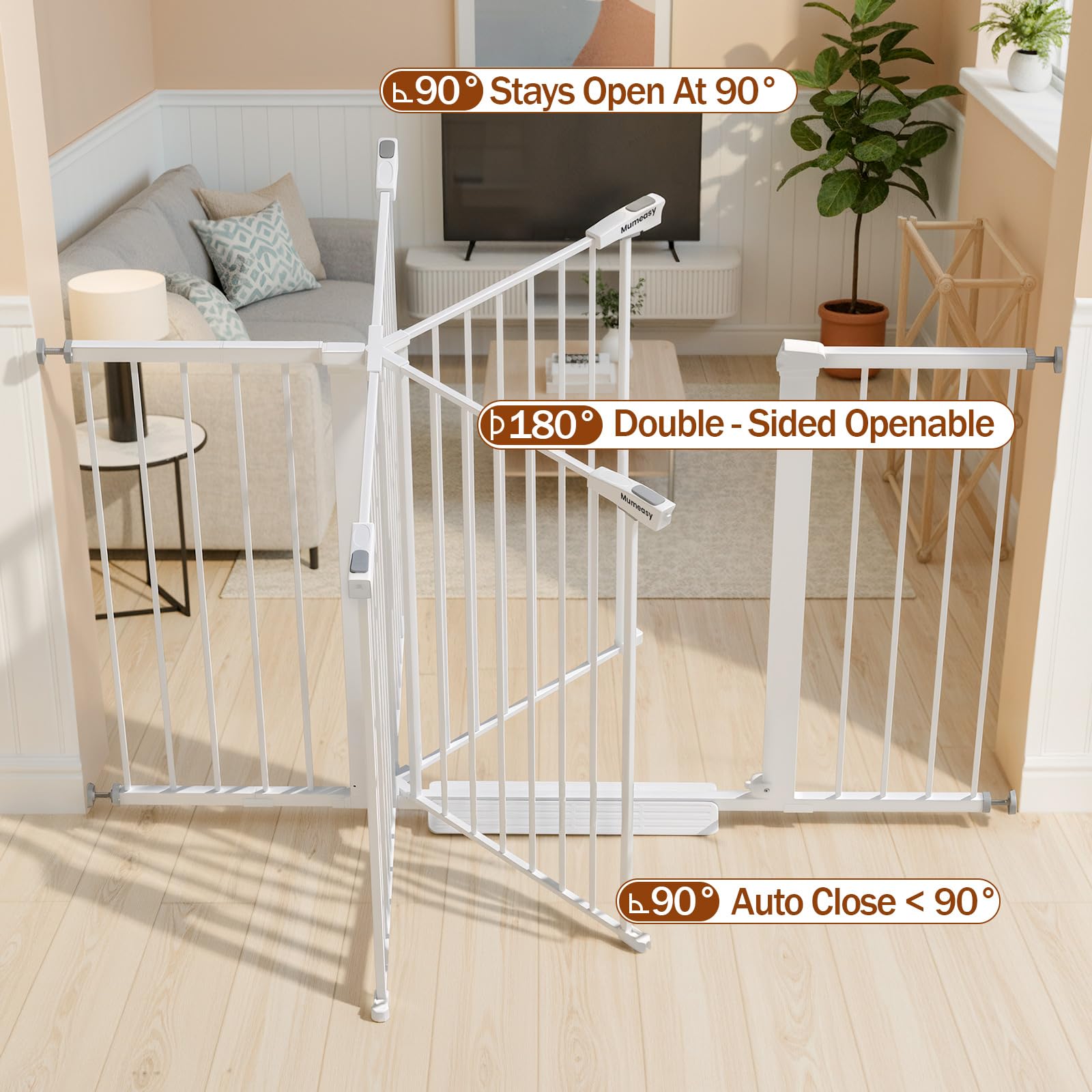 Mumeasy white indoor gate blends with modern interiors
