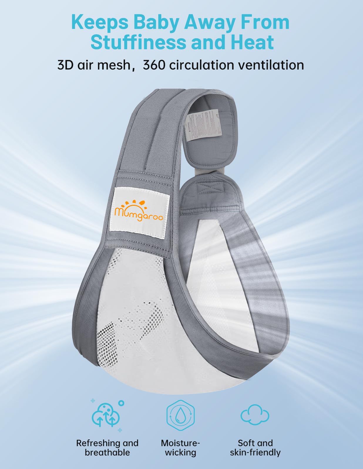 Mumgaroo cotton and 3D mesh close-up highlights breathable fabric.