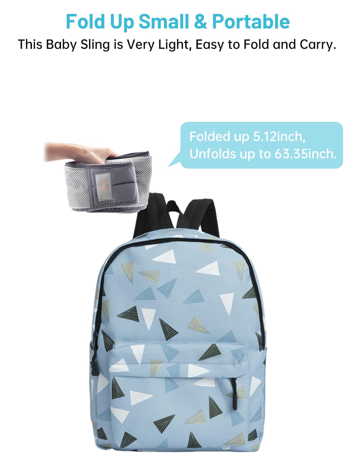 Mumgaroo folded compact for easy packing in a diaper bag.