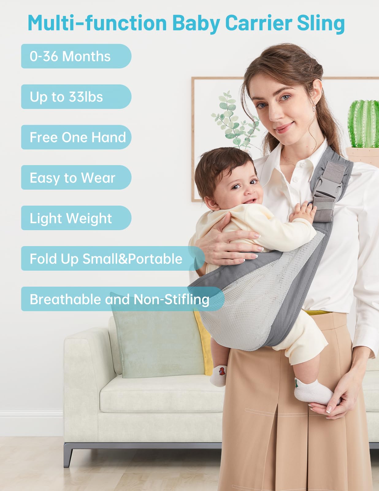 Mumgaroo nursing-friendly design supports discreet breastfeeding while baby stays close.