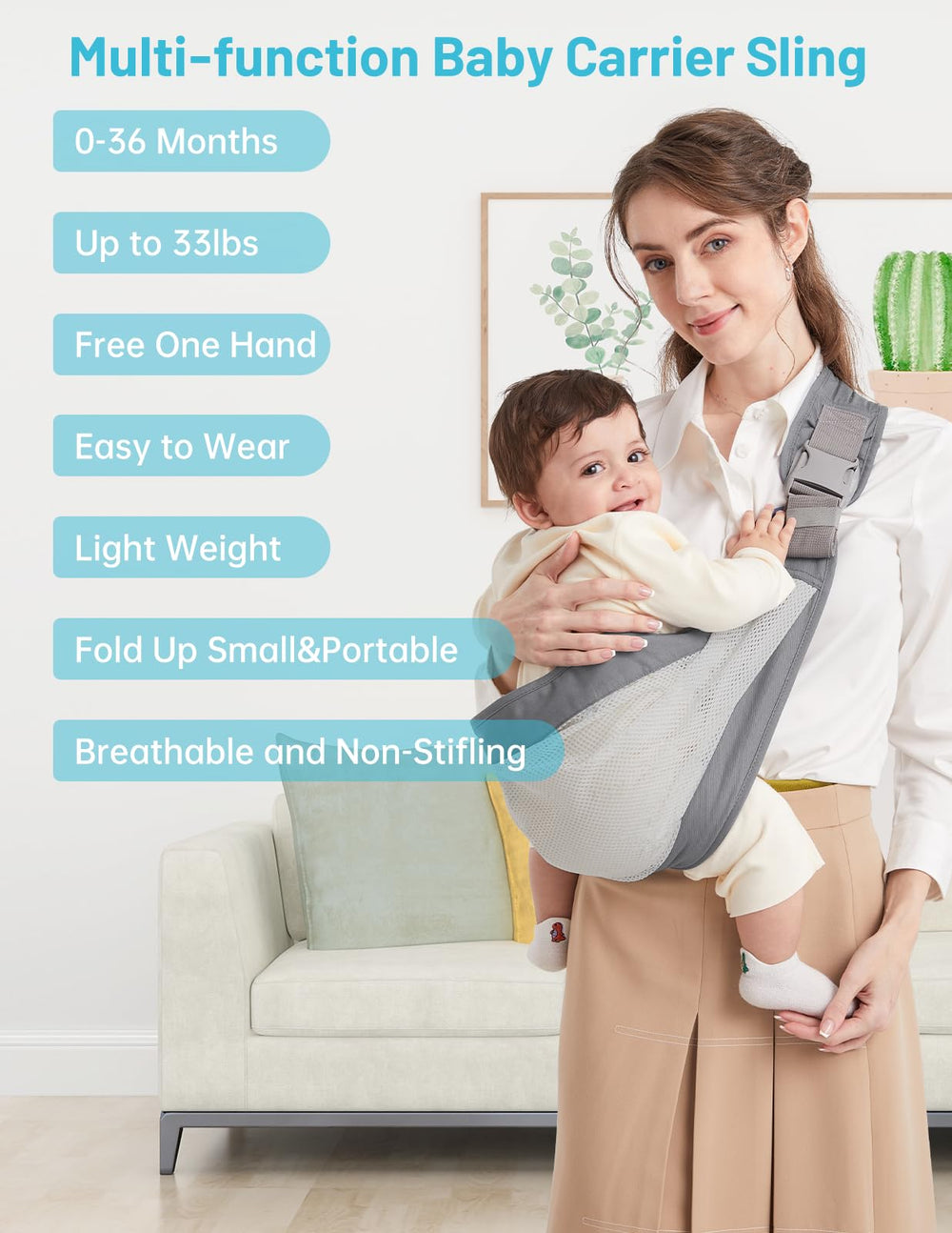 Mumgaroo nursing-friendly design supports discreet breastfeeding while baby stays close.