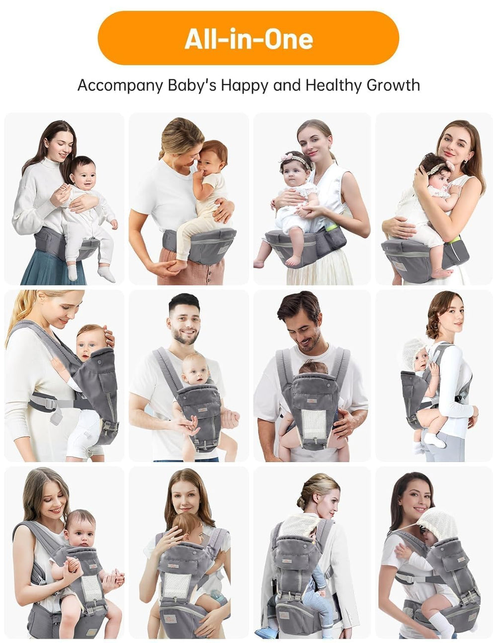 Mumgaroo ergonomic design promotes natural M-position for baby's hips during wear.