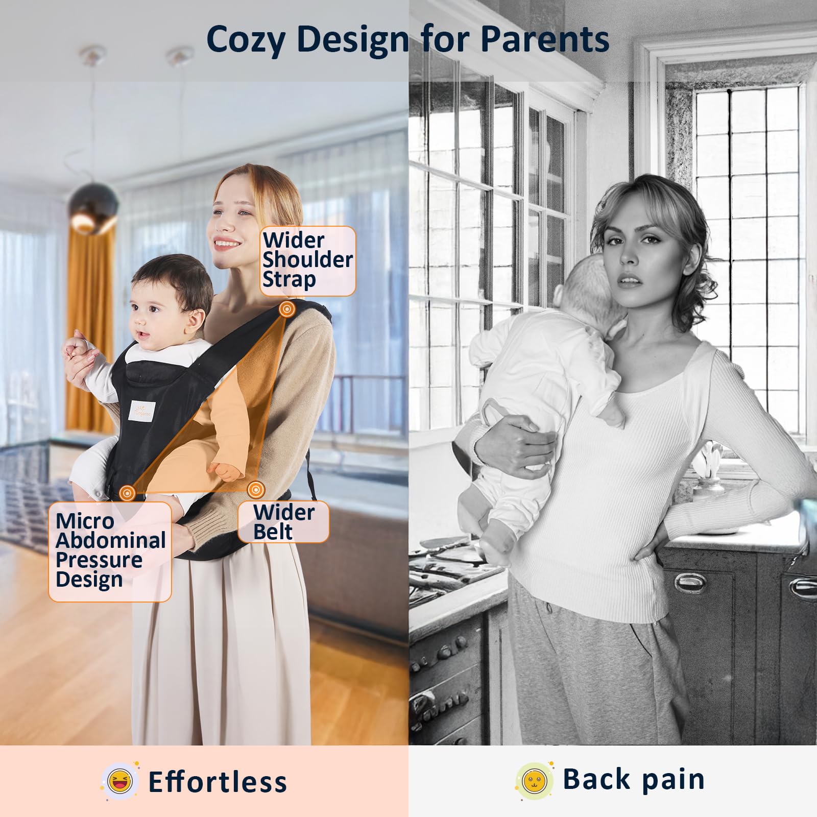 Mumgaroo ergonomic design supports M-position and even weight distribution