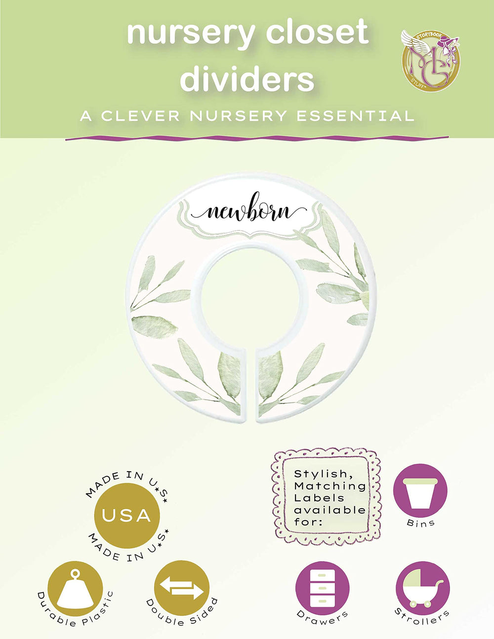 Mumsy Goose dividers display label clarity from both sides for newborn to 24 months wardrobes.