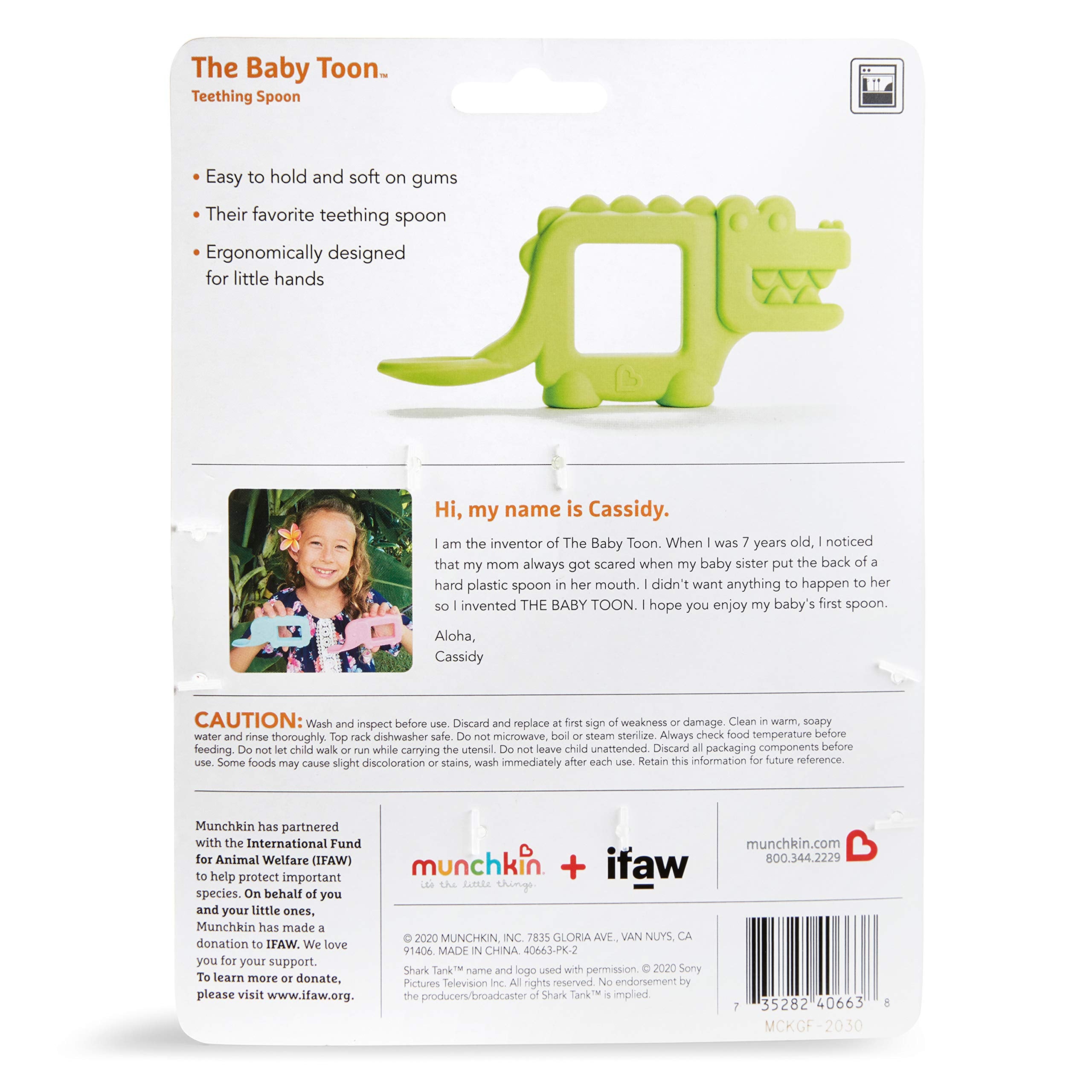 Munchkin Baby Toon Alligator teether-spoon featured on Shark Tank adds trust.