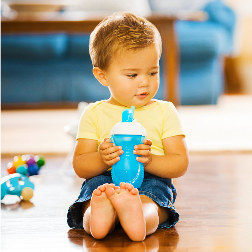 Close-up of the flip straw on the Munchkin cup for easy sipping