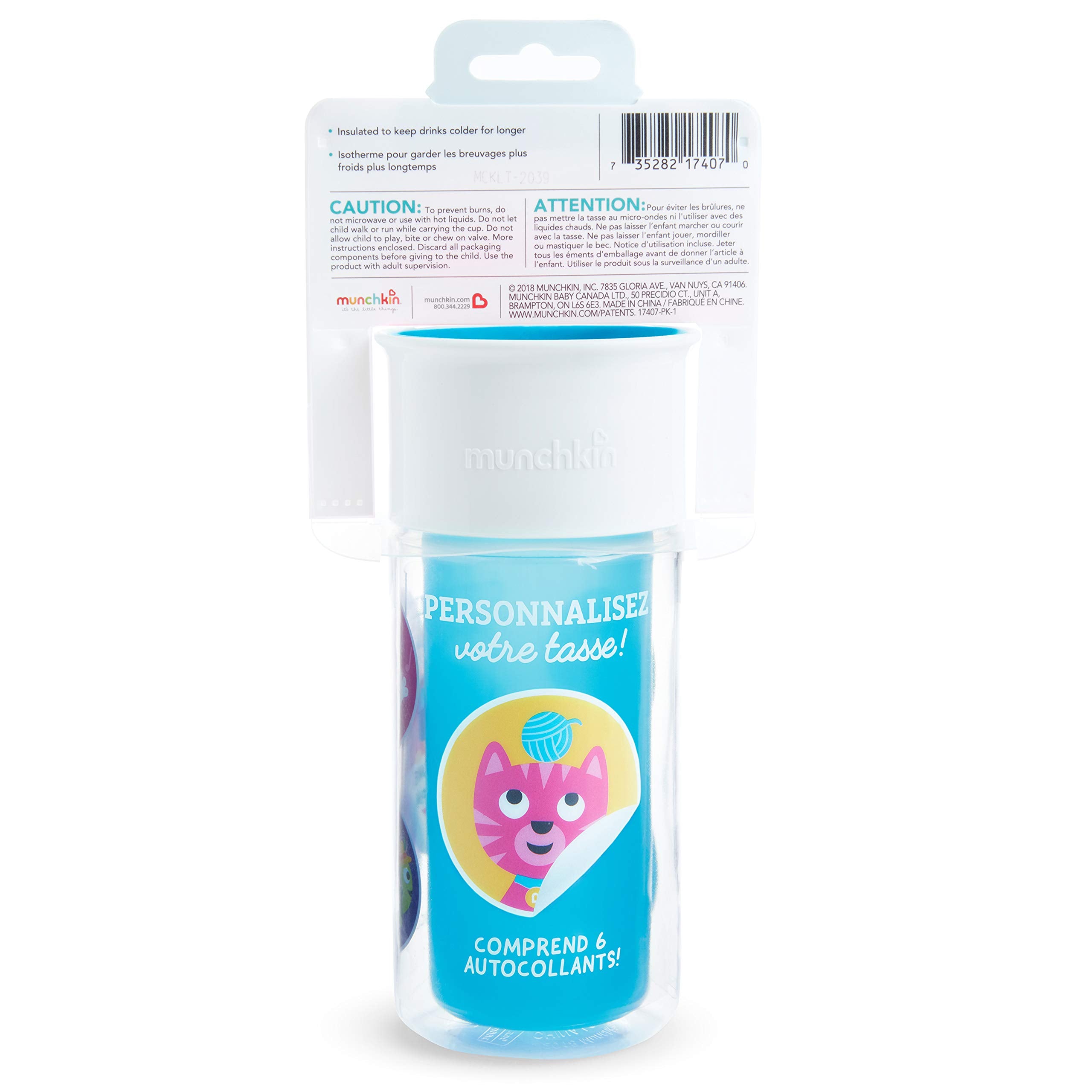 Munchkin Miracle 360 blue child holding cup during a drink