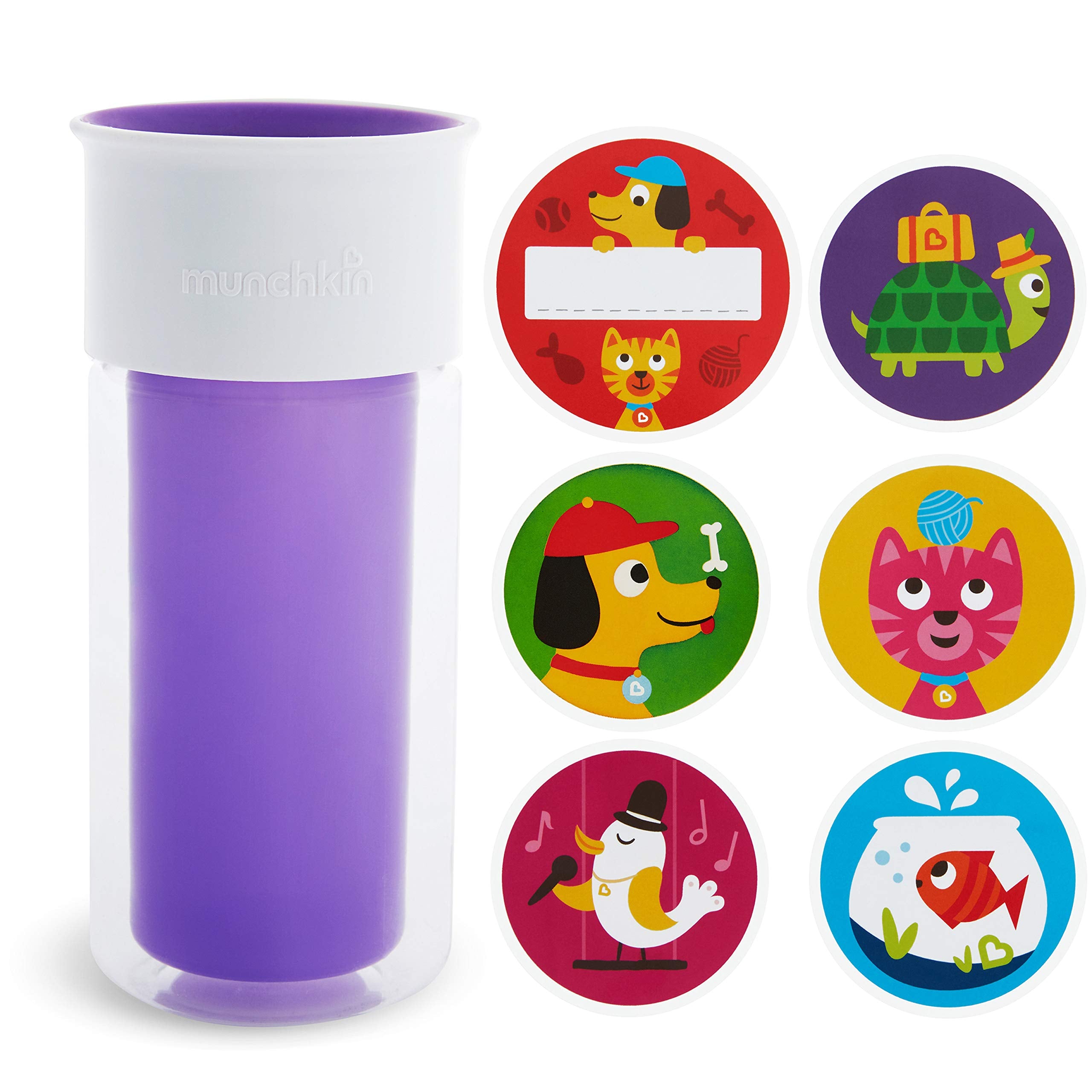 Munchkin Miracle 360 purple cup with 9oz capacity keeps drinks cool for kids
