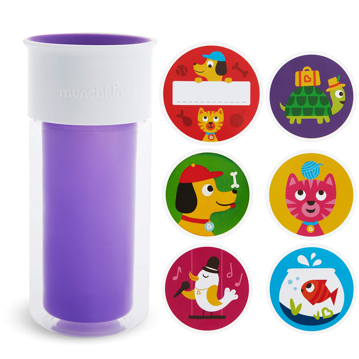 Munchkin Miracle 360 purple cup with 9oz capacity keeps drinks cool for kids