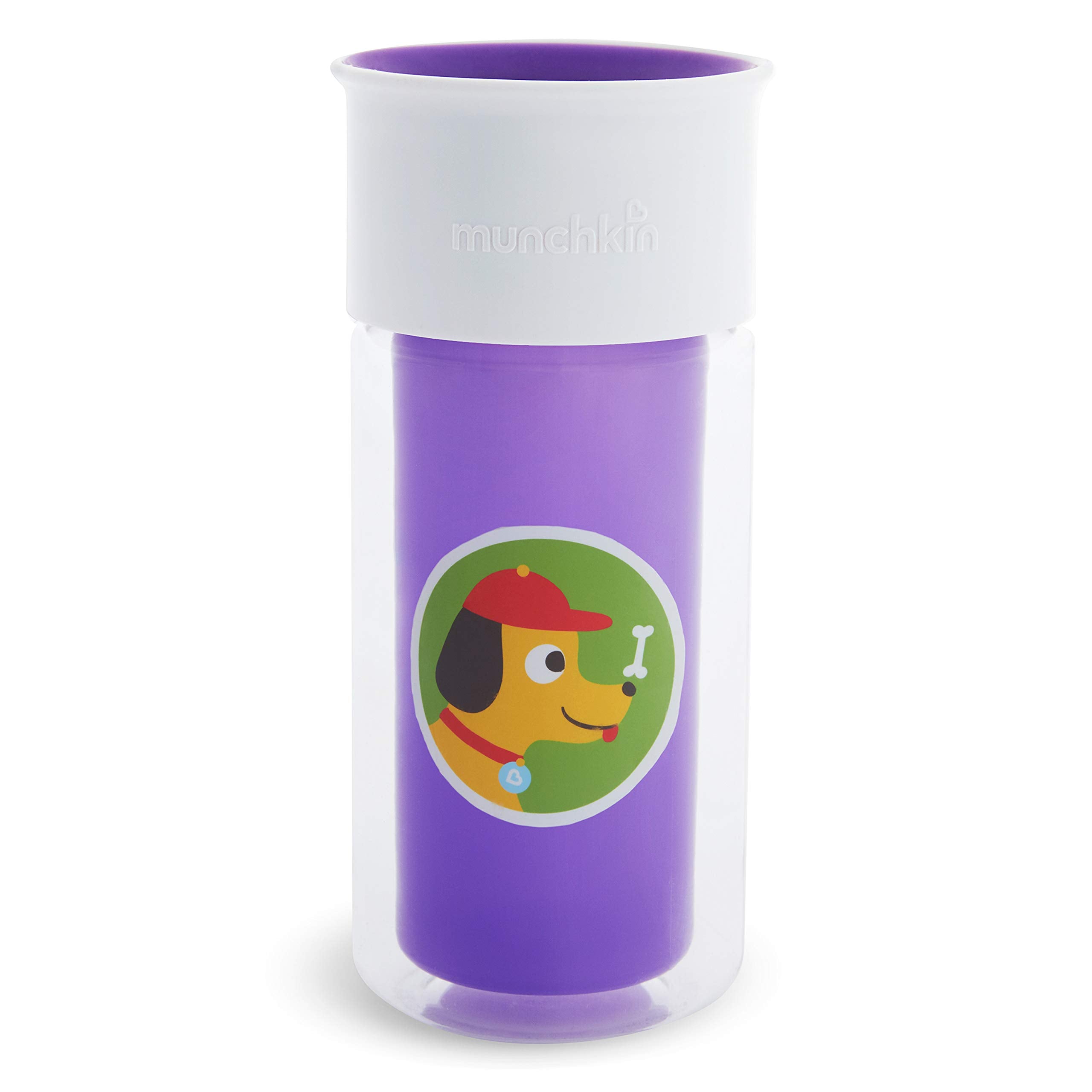 Clear container of Munchkin Miracle 360 cup highlights insulated design