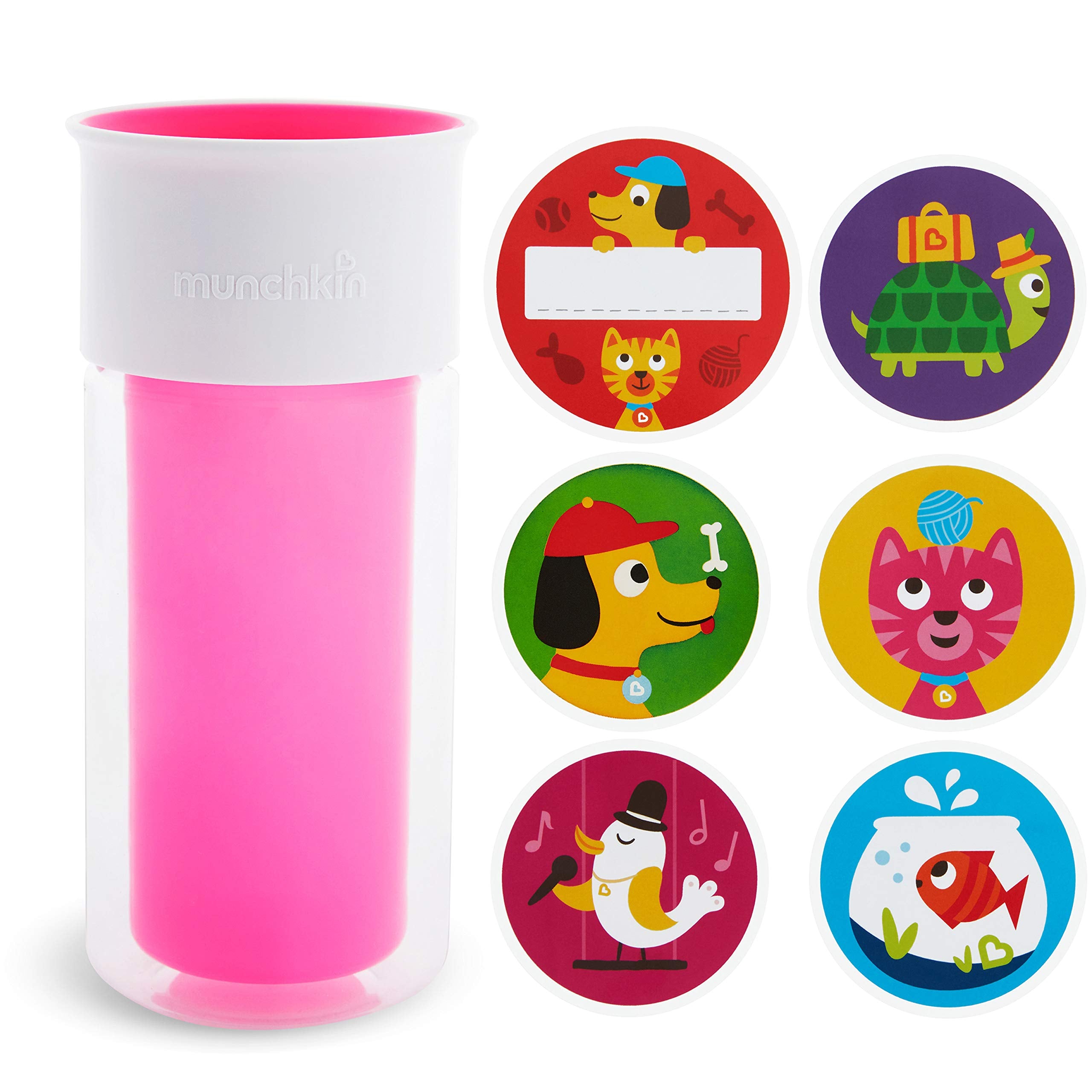Munchkin Miracle 360 pink sippy cup with insulation keeps drinks cold longer
