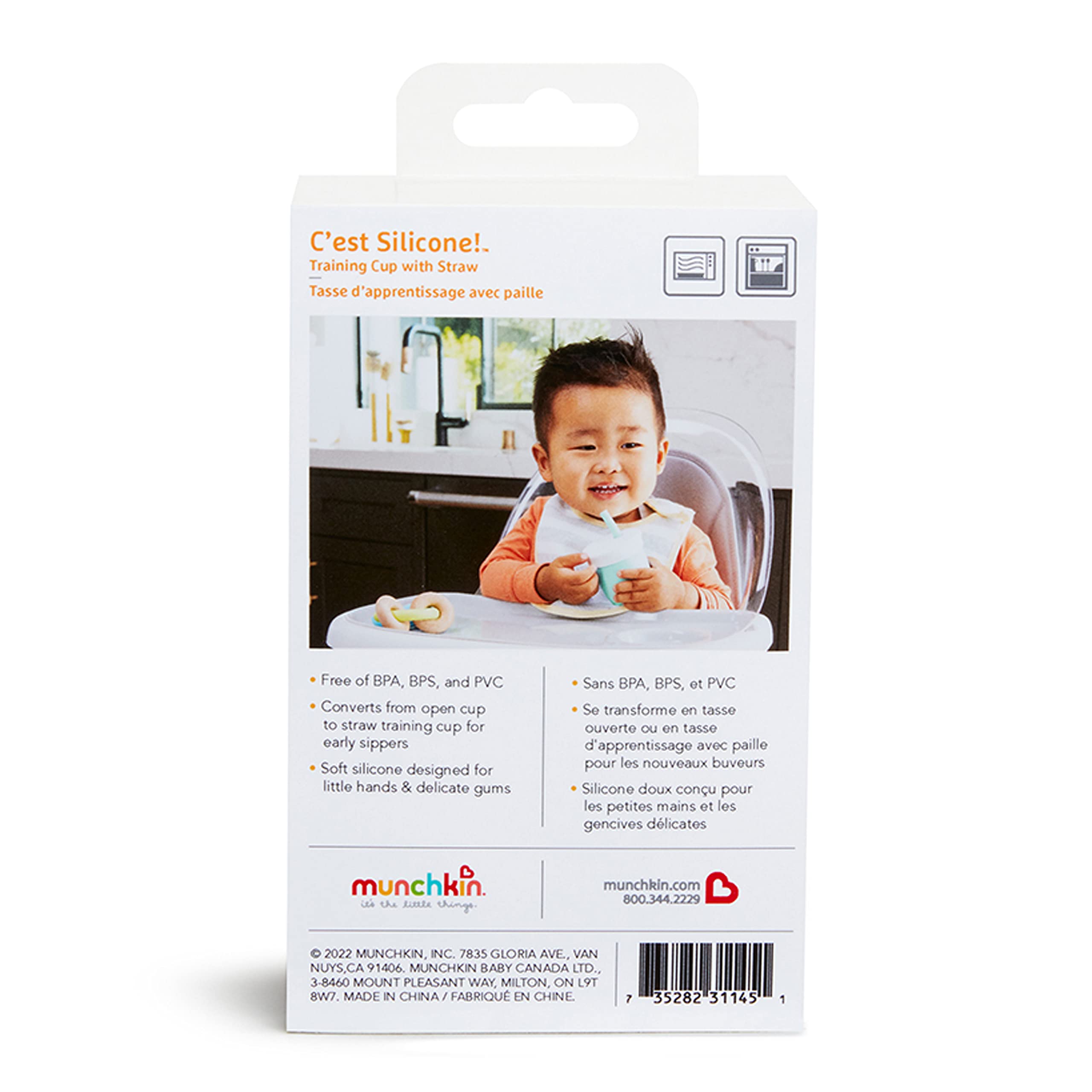 Munchkin Straw Cup suitable from 6 months mint supports independent drinking.