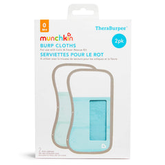 Munchkin TheraBurpee blue burp cloth with built-in pocket for gel packs to aid comfort.