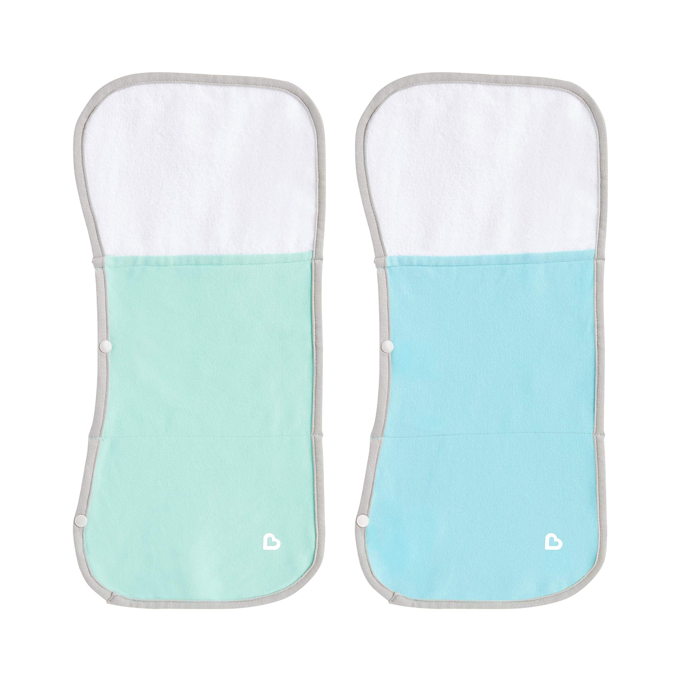 Munchkin TheraBurpee mint burp cloth with built-in pocket for gel packs for targeted use.