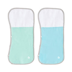 Munchkin TheraBurpee mint burp cloth with built-in pocket for gel packs for targeted use.