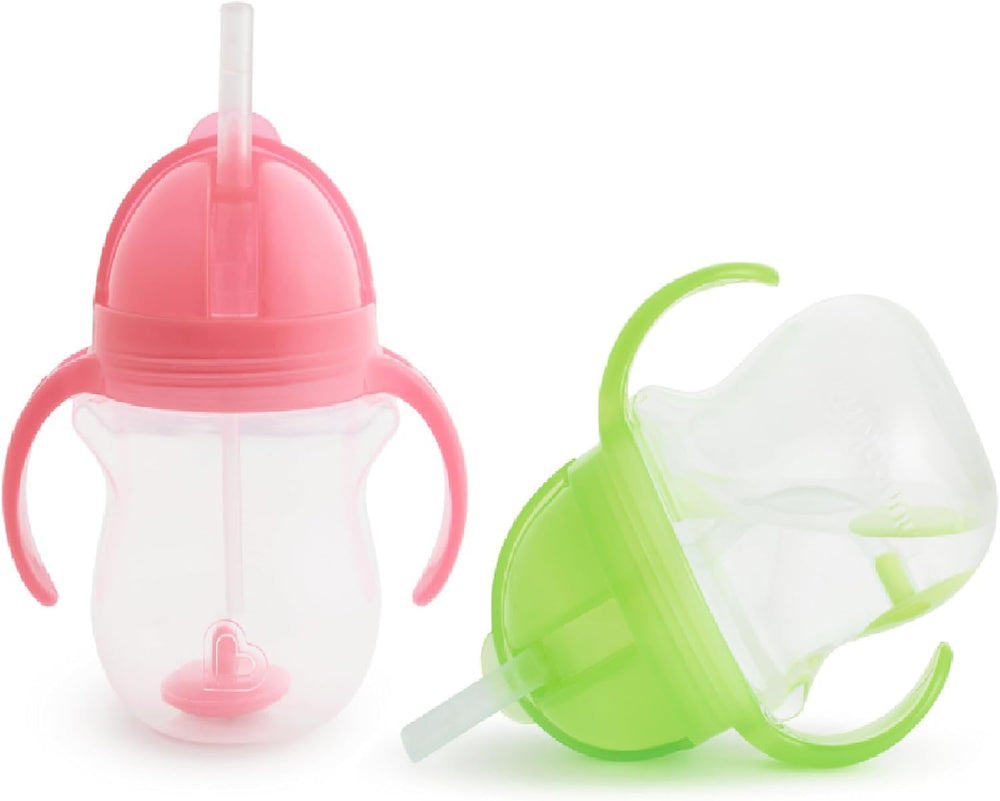 Munchkin Weighted Straw Cup green enables any-angle drinking for toddlers.