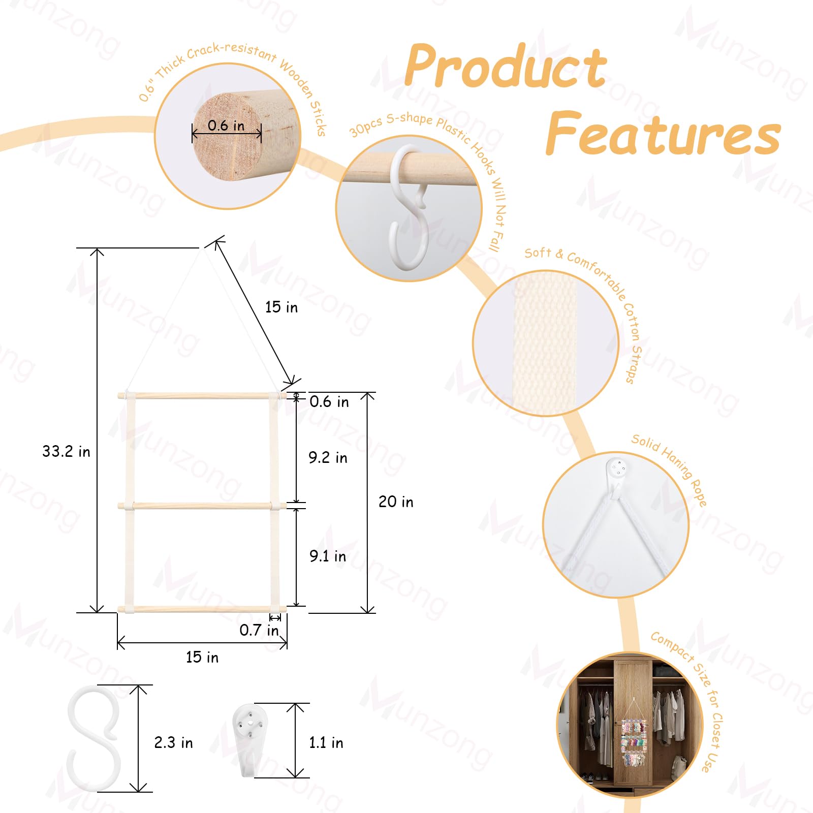 Munzong baby girls headband storage with 30 hooks keeps items reachable