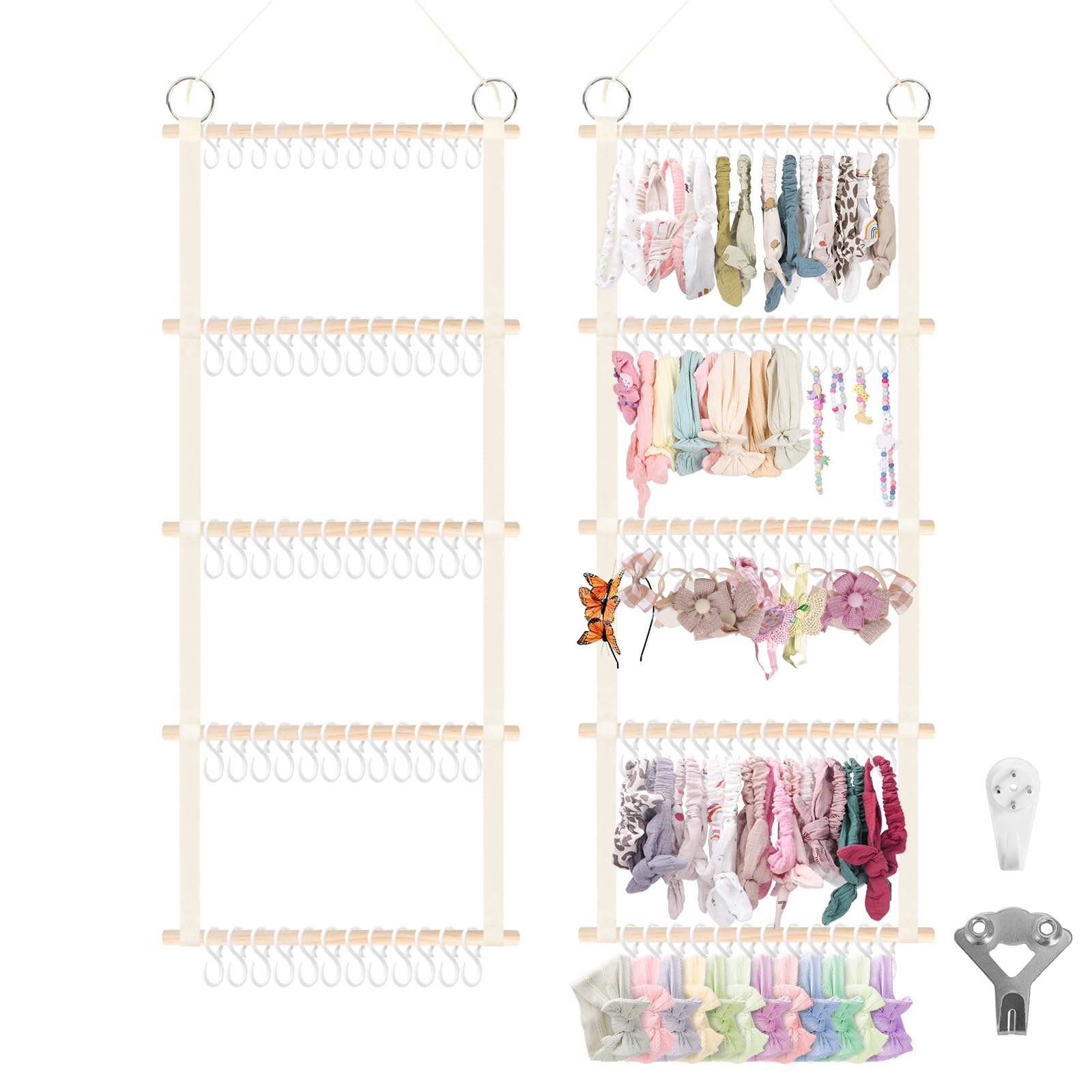 Munzong headband holder on beige wall showcasing organized baby accessories