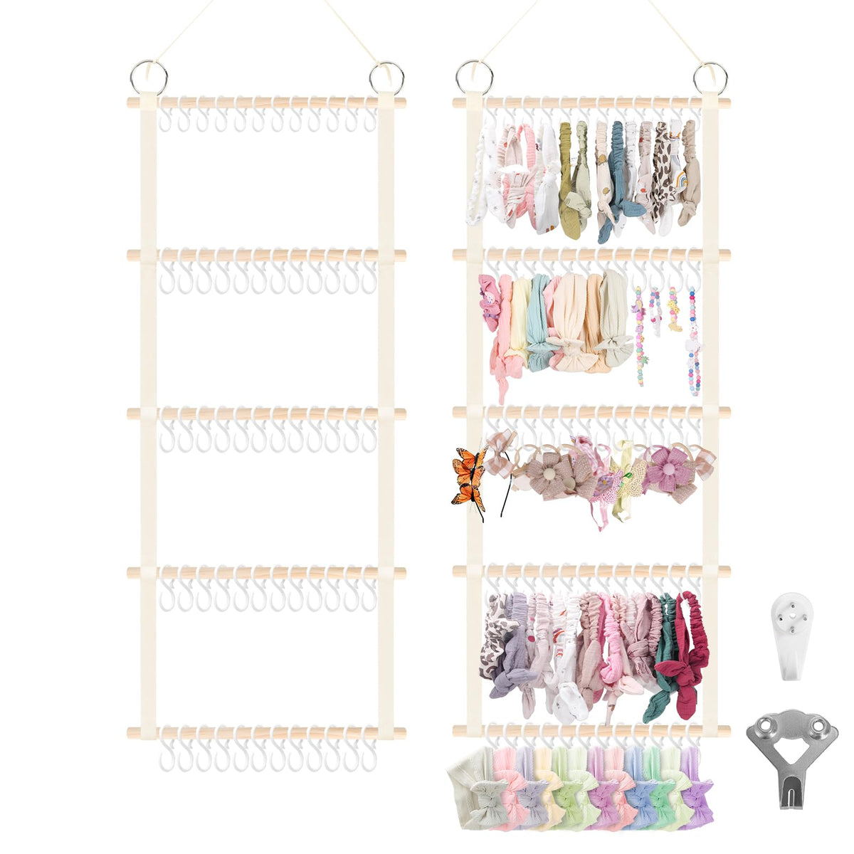 Munzong headband holder on beige wall showcasing organized baby accessories
