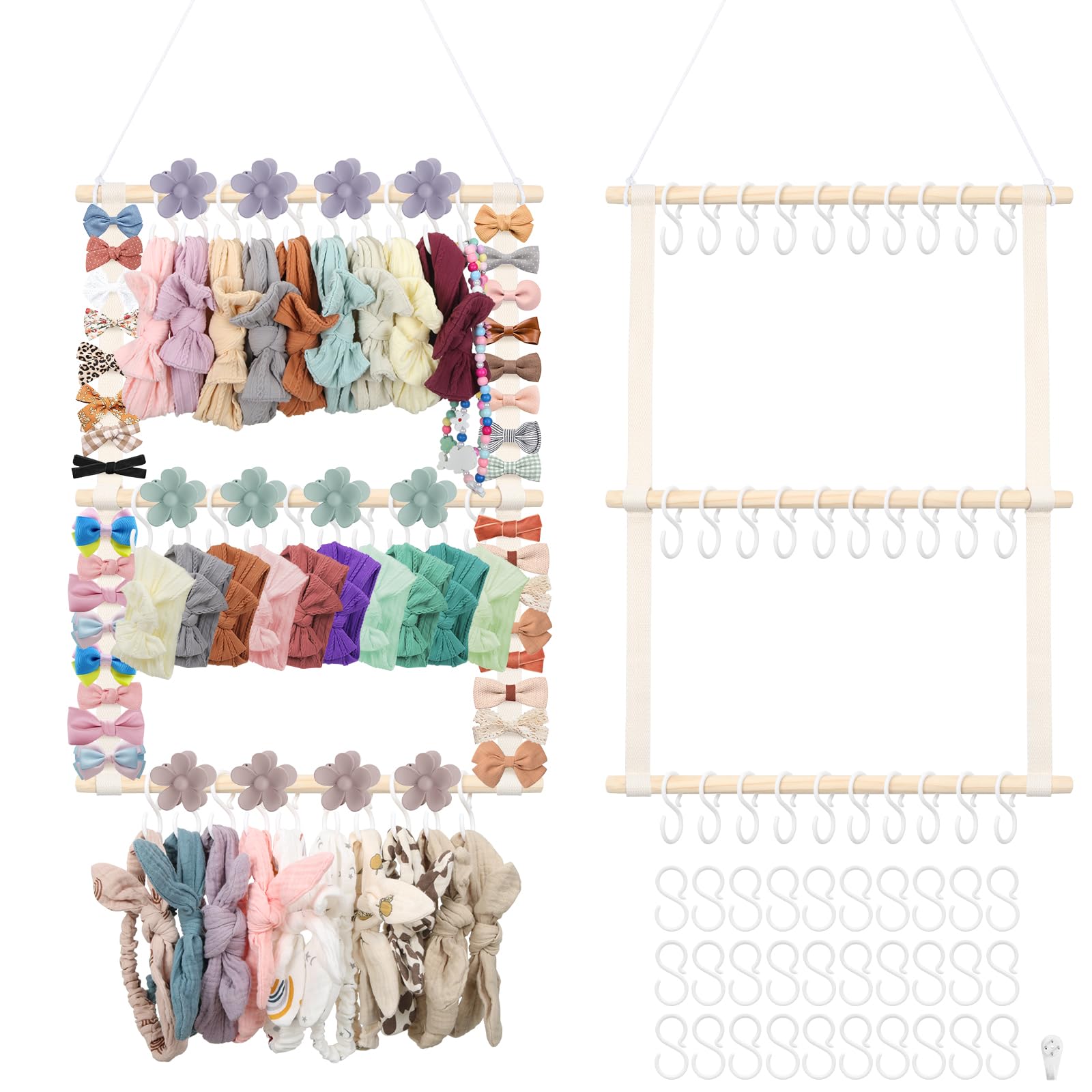 Munzong headband holder beige bow organizer keeps accessories neatly displayed and easy to grab