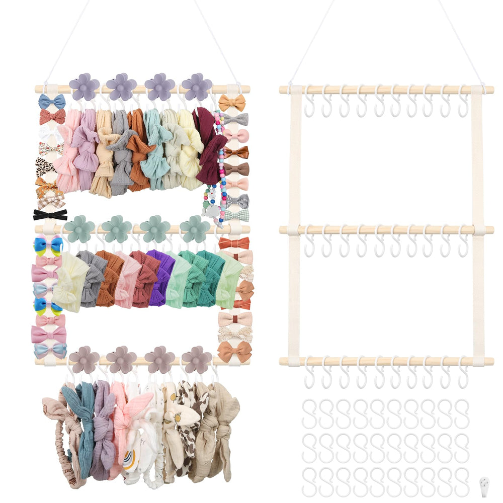 Munzong headband holder beige bow organizer keeps accessories neatly displayed and easy to grab