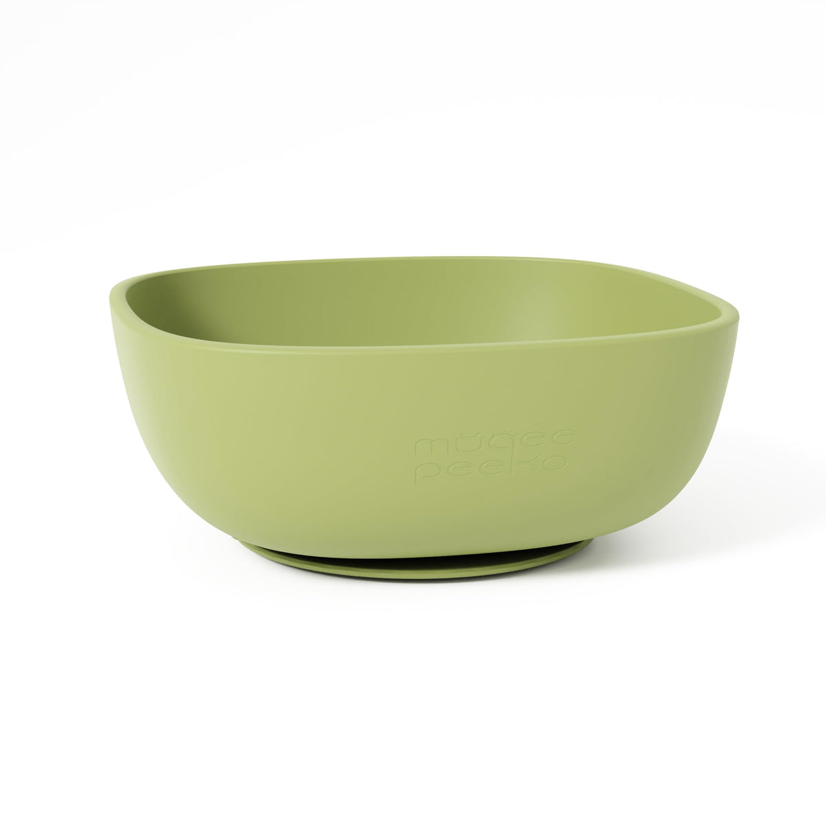 Muqee Peeko baby bowl with suction base in pea pod green for mess-free feeding