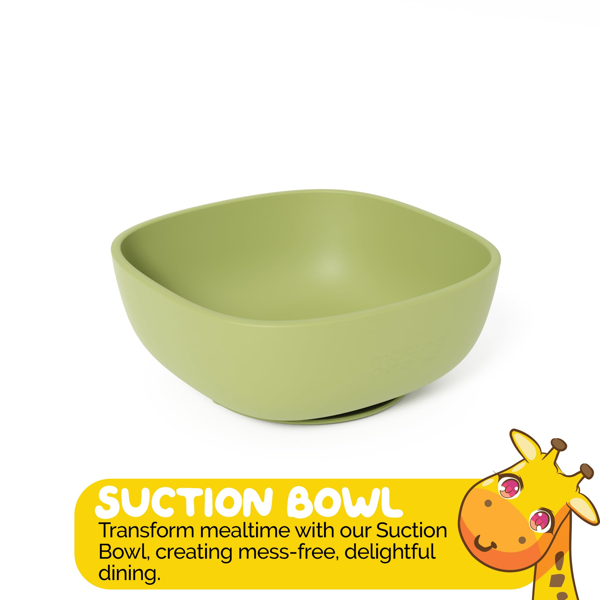 Muqee Peeko baby bowl on table for stable, hands-free toddler meals