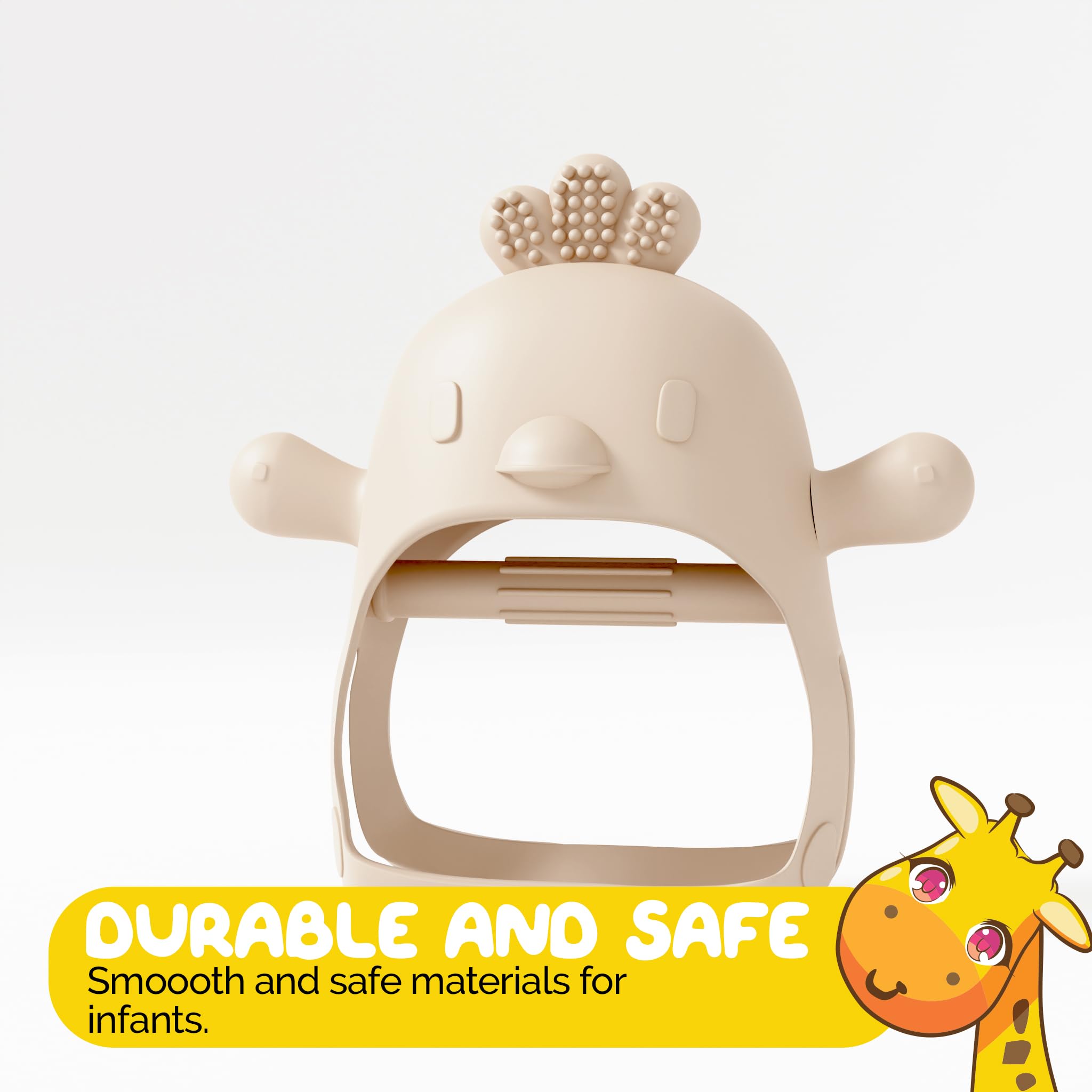 Muqee Peeko pacifier-teether dual-use for self-soothing and gum massage.