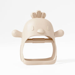 Muqee Peeko beige pacifier teether with hand grip aids easy grasp for babies.