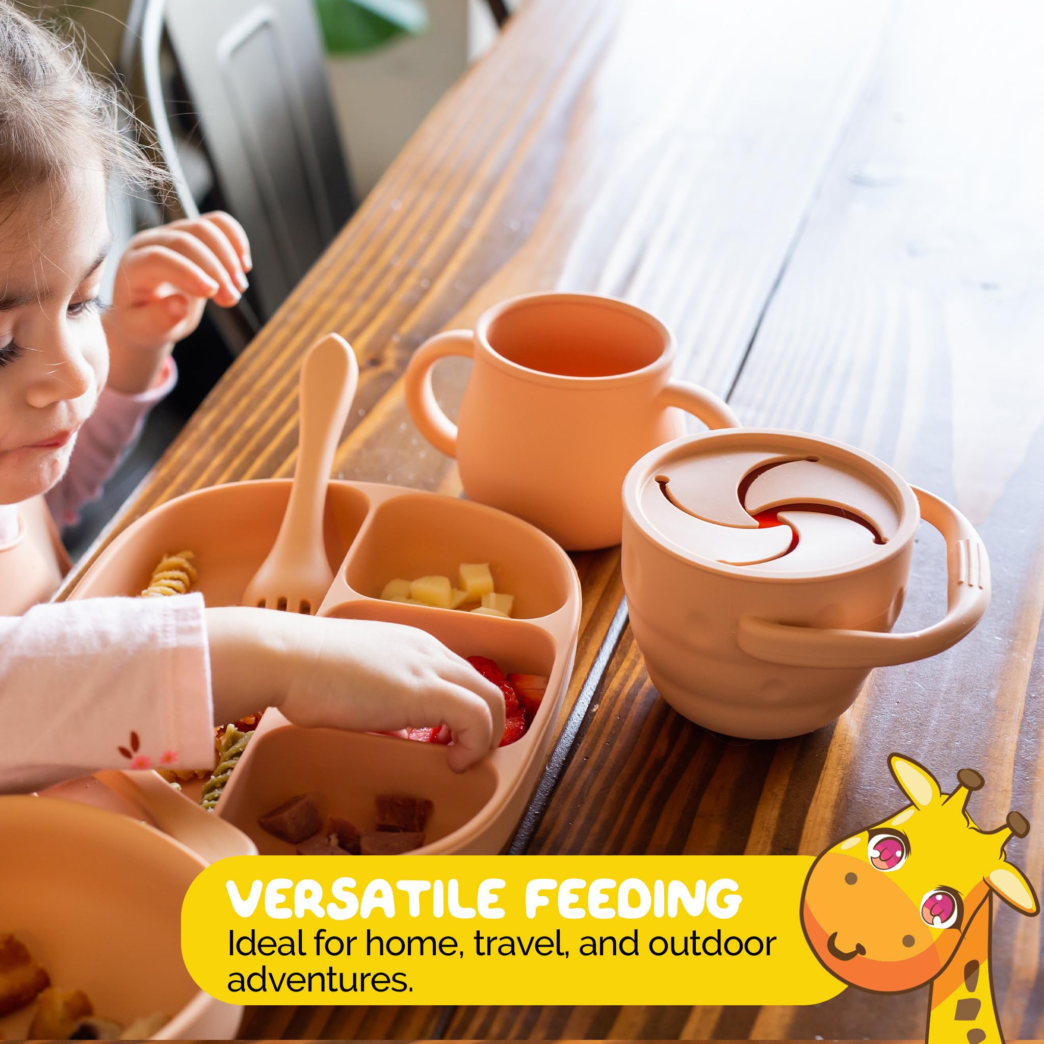 Muqee Peeko apricot snack cup color adds cheer to on-the-go snacks.