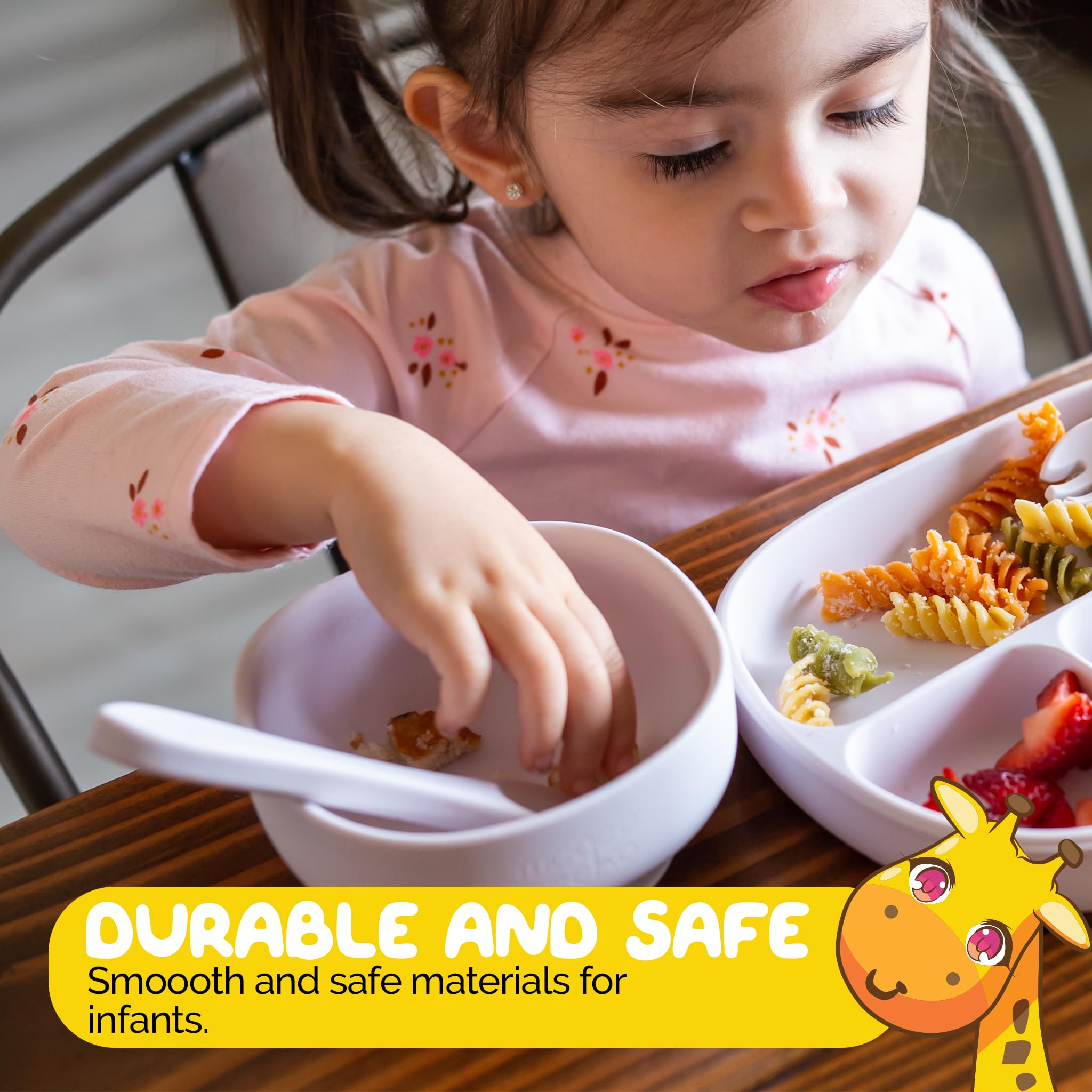 Muqee Peeko colorful mealtime bowl adds color while containing mess.