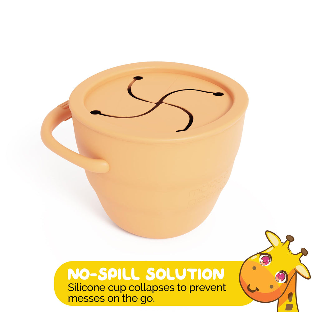 Muqee Peeko collapsible snack cup, dishwasher-safe for easy cleaning.