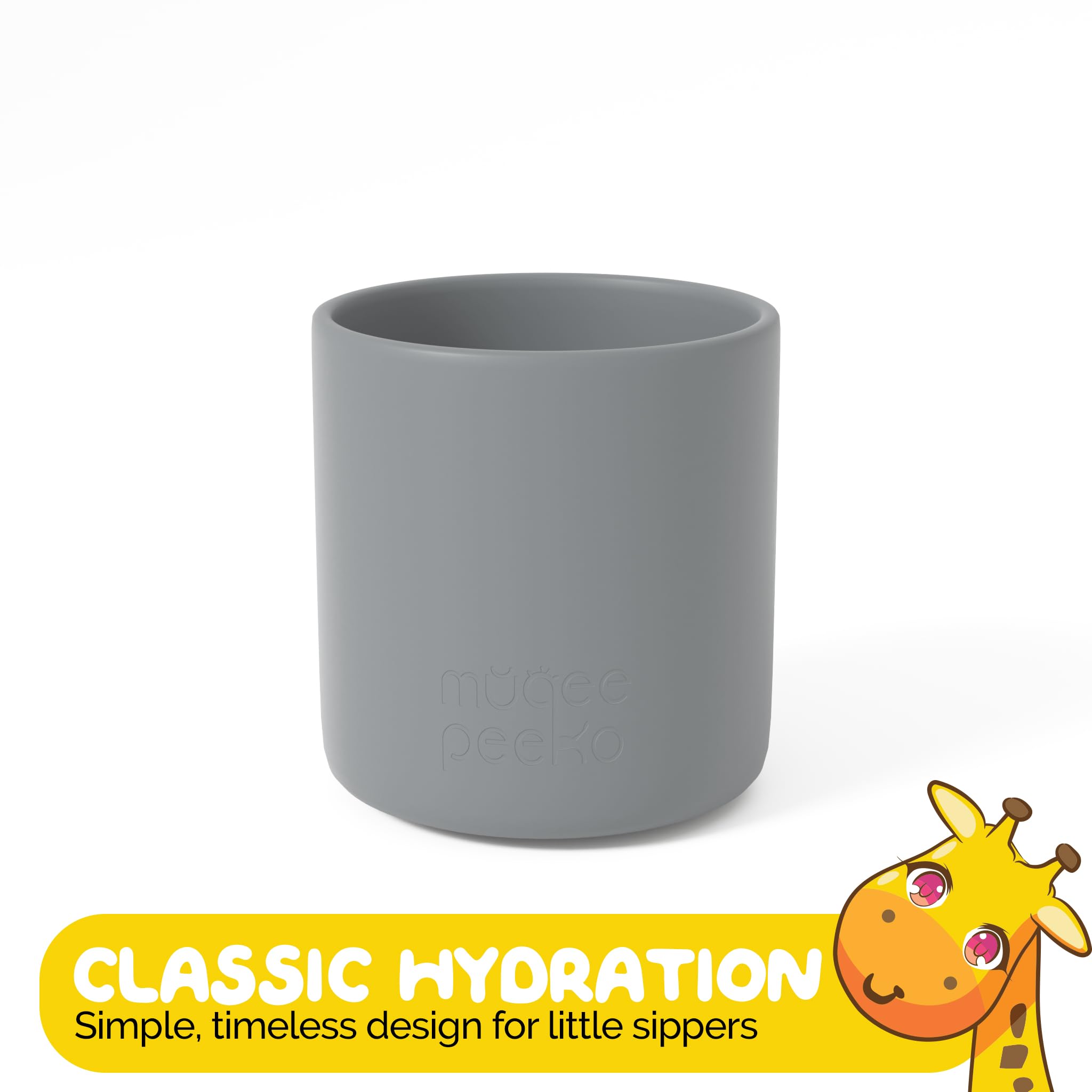 Muqee Peeko silicone toddler cup showing simple grip for small hands