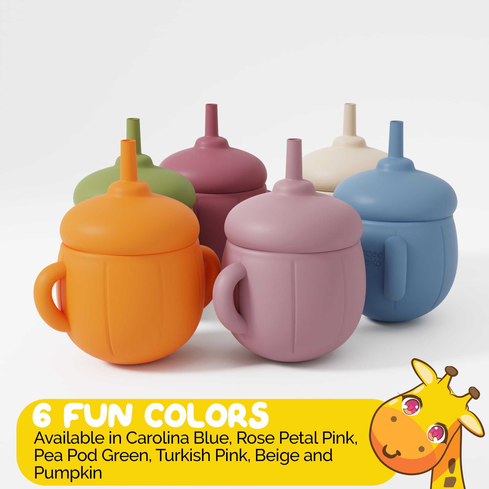 Muqee Peeko pink sippy cup is suitable from 6 months and older.