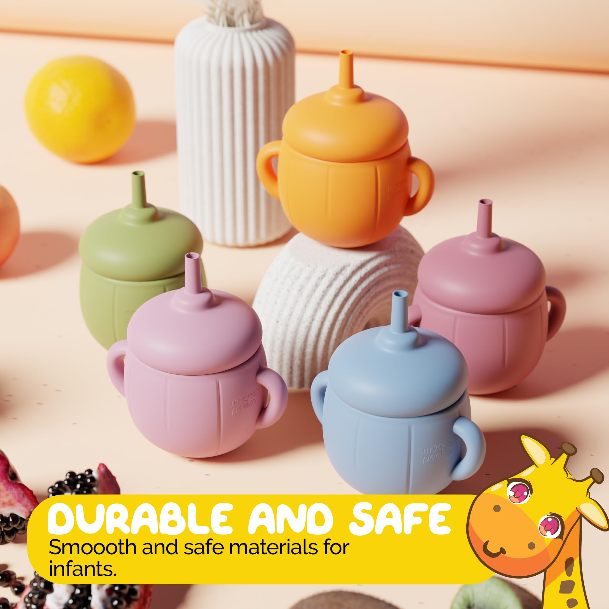 Muqee Peeko silicone cup is BPA-free, safe, and durable for toddlers.