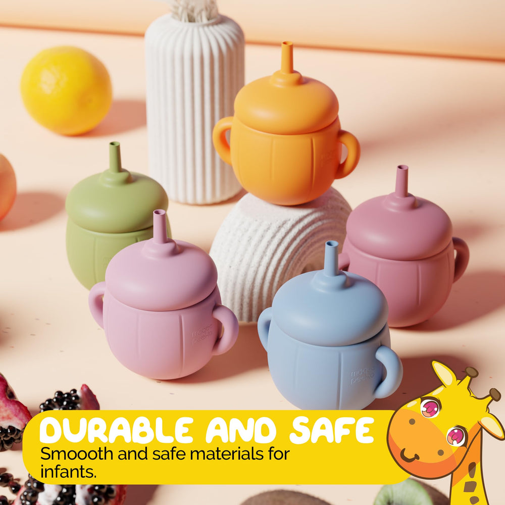 Muqee Peeko silicone cup is BPA-free, safe, and durable for toddlers.