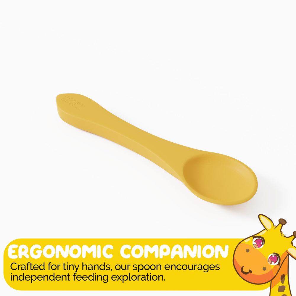 Muqee Peeko silicone baby spoon with soft, gentle grip
