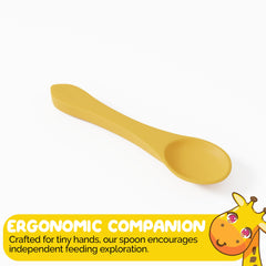 Muqee Peeko silicone baby spoon with soft, gentle grip